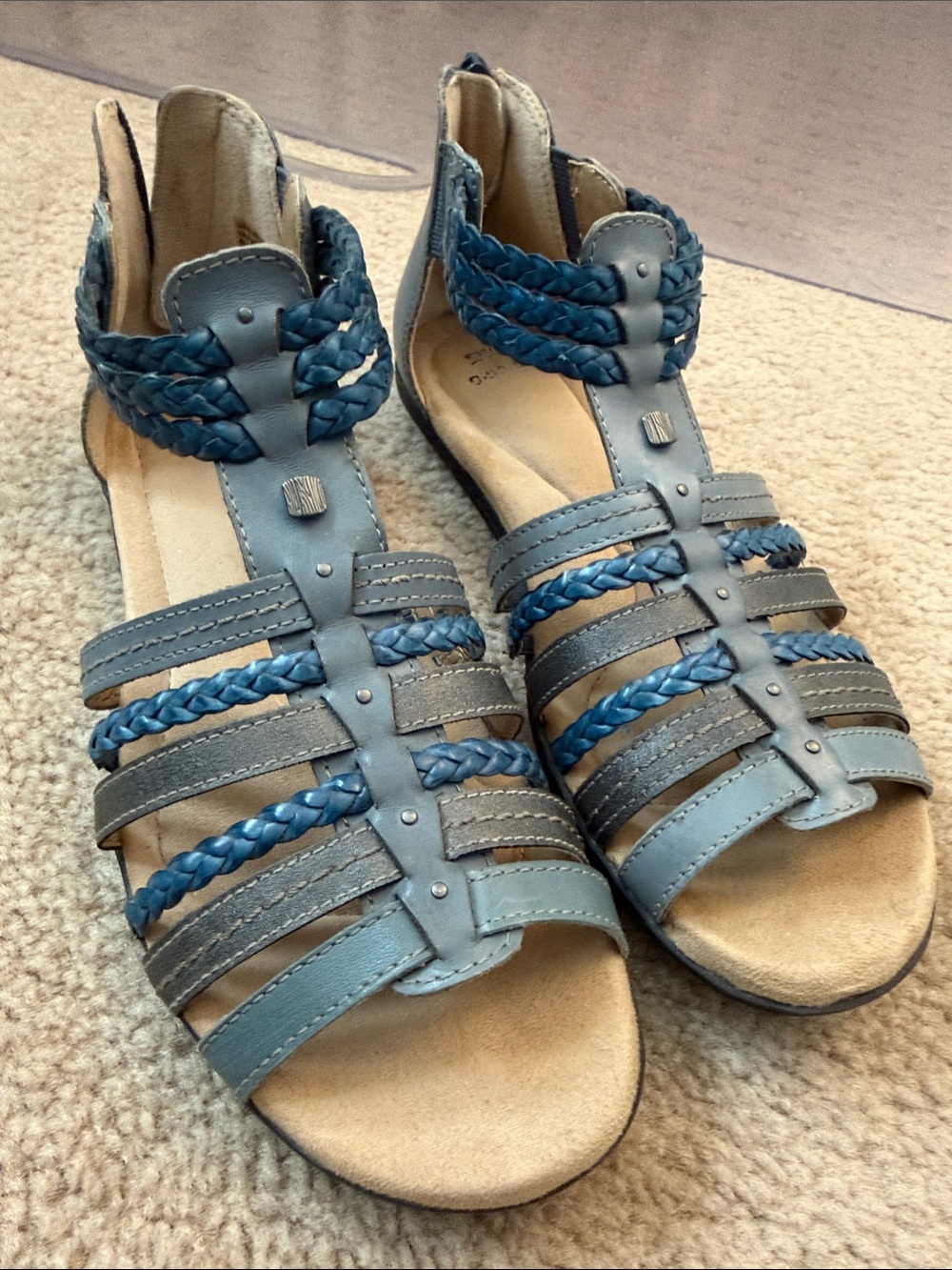 Earth Origins Blue and Gray Braided Strappy Sandals